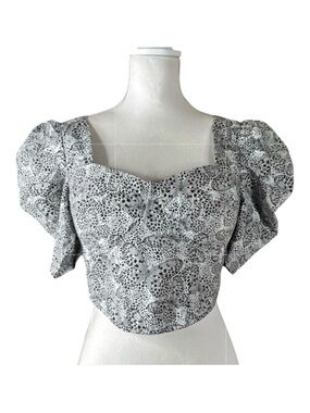 MILK & HONEY Butterfly Print Puff Sleeve Corset Crop Blouse, Size M.